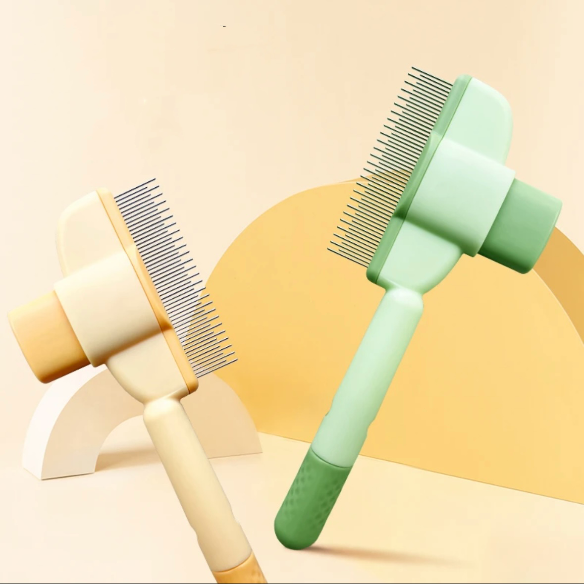 Pet Brush with Release Button, Built-in Stainless Steel