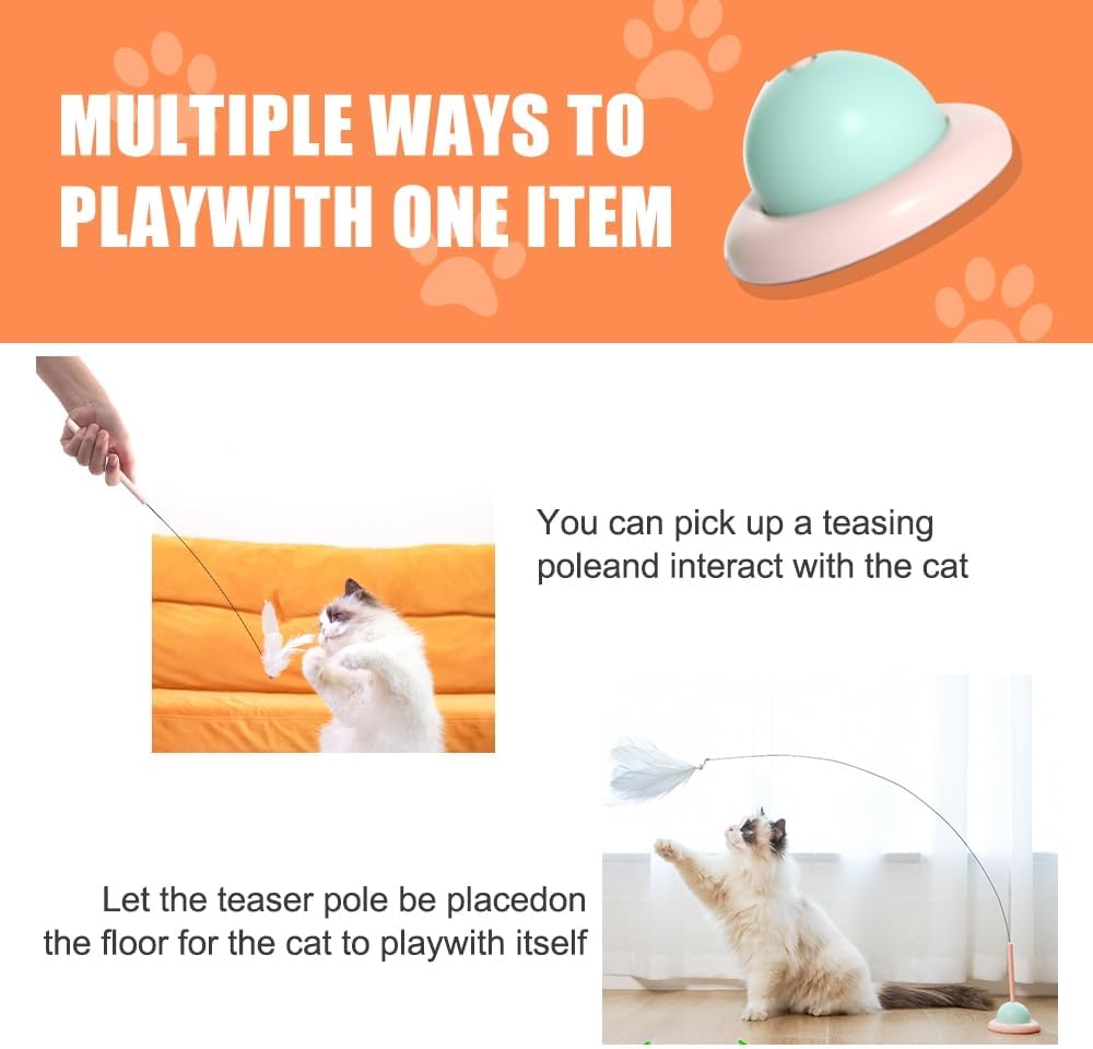 Cat Feather Toy, Steel Wire Cat Wand with Suction Cup & Bell for Indoor Cats