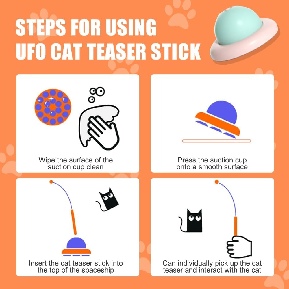 Cat Feather Toy, Steel Wire Cat Wand with Suction Cup & Bell for Indoor Cats