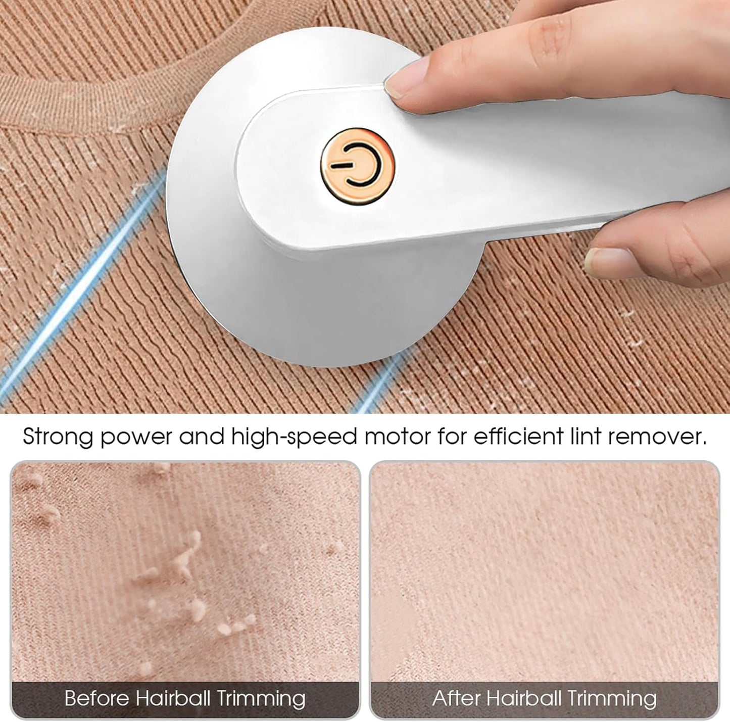 Lint Remover Clothes Fuzz Fabric Shaver Defuzzer with 6-Leaf Blades Rechargeable Sweater Shaver Pill Remove Pilling Fuzz for Clothing Couch Blanket - White