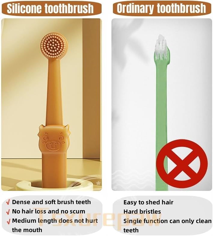 Pet Toothbrush, Pet Silicone Toothbrush Cat & Dog Tooth Brushing Kit with Storage Cup