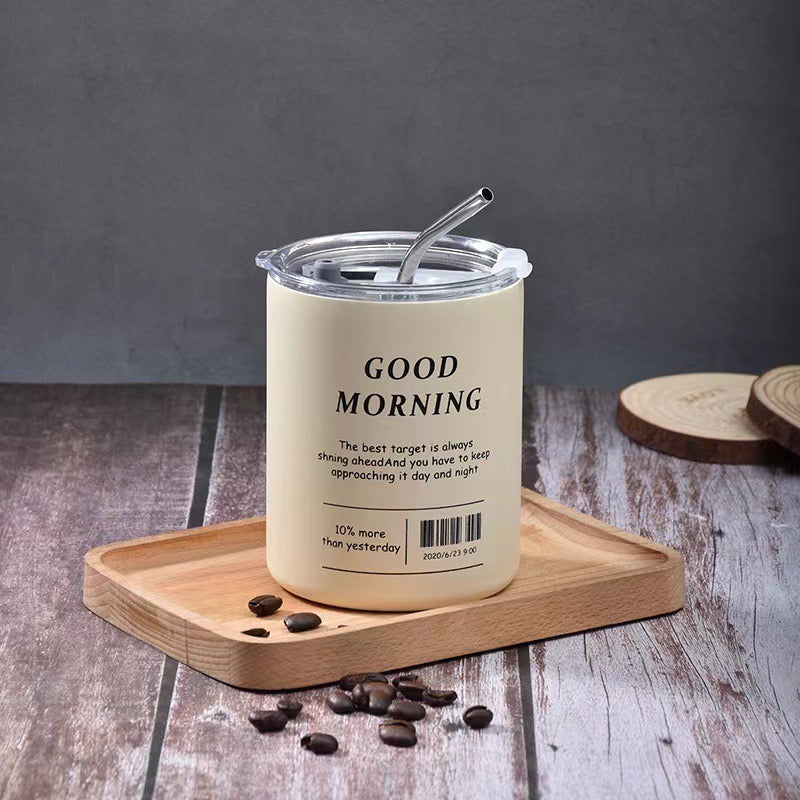 Stainless Steel Coffee Mug with Straw & Lid