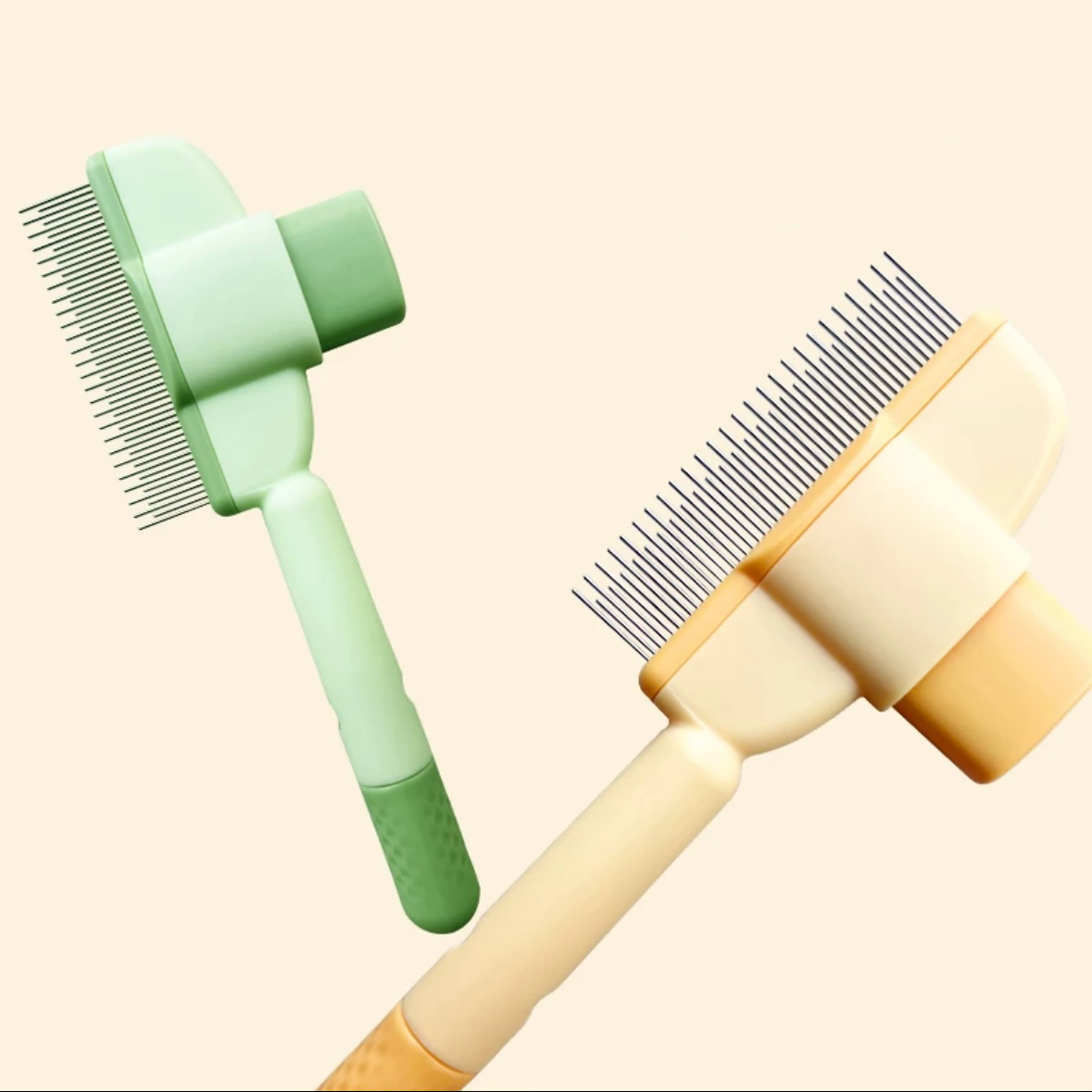 Cat Brush with Release Button, Built-in Stainless Steel